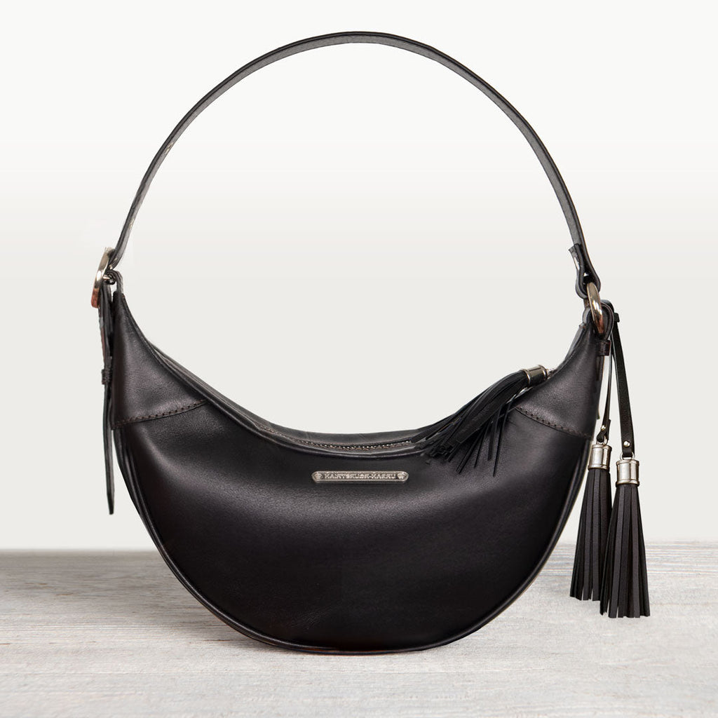 Elle -Half-Moon Vanity Luxury Leather Handbag in Black