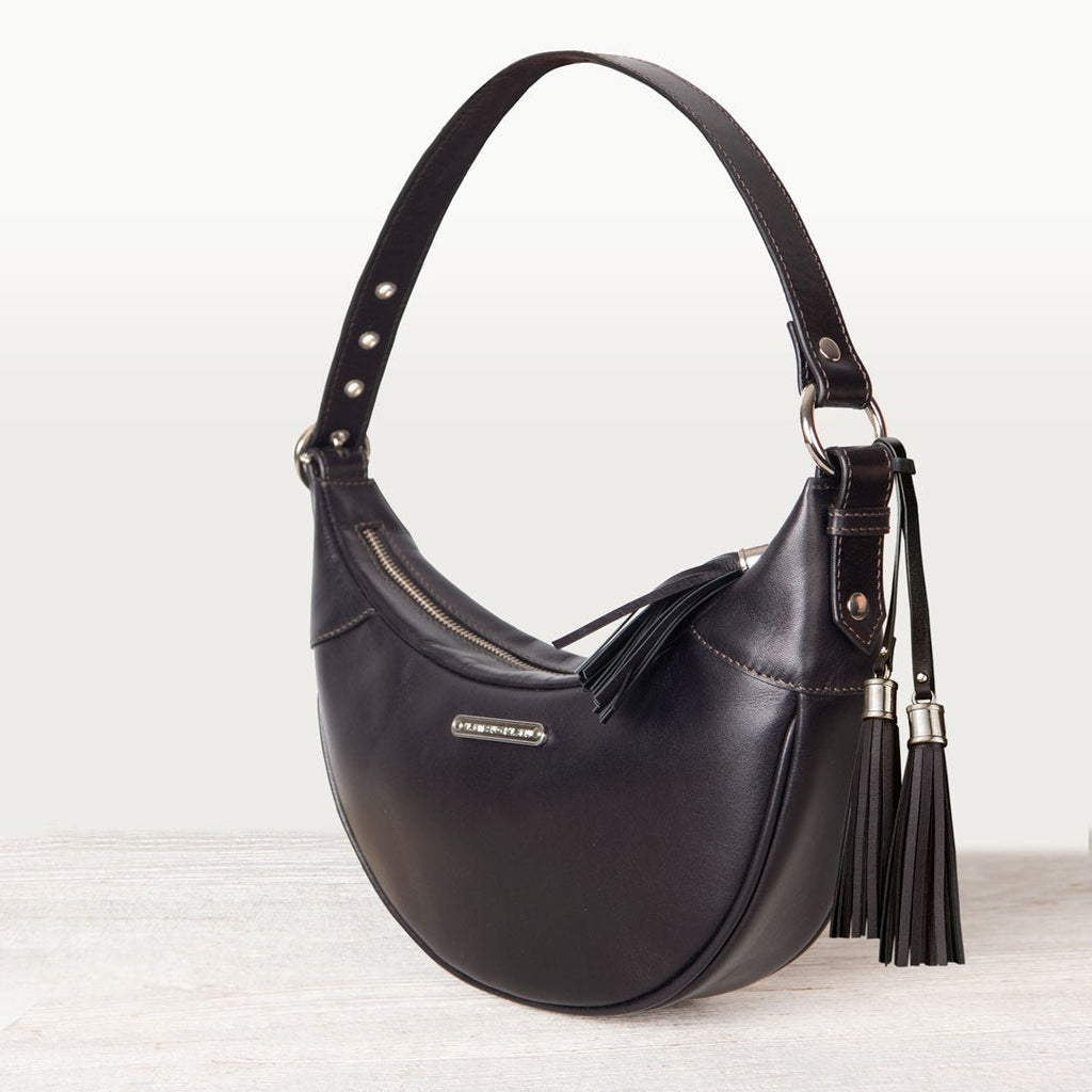 Elle -Half-Moon Vanity Luxury Leather Handbag in Black