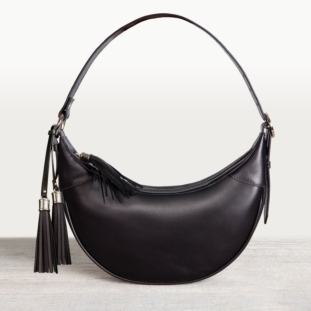 Elle -Half-Moon Vanity Luxury Leather Handbag in Black
