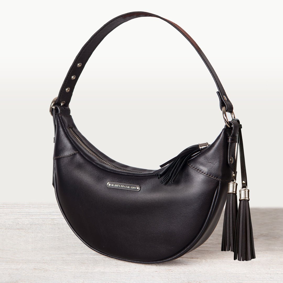 Elle -Half-Moon Vanity Luxury Leather Handbag in Black