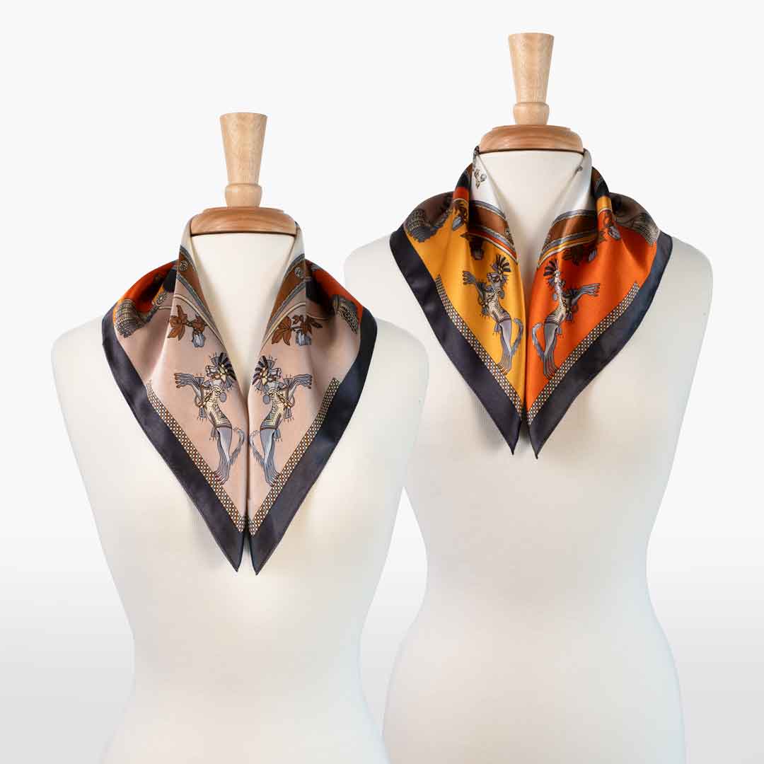 Helena - Stylized Equestrian Scarf in Bold Amber & Tangerine