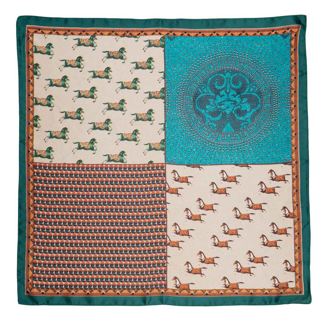 Empire - Stylized Equestrian Pattern Multi-Color w/ Emerald Border Scarf