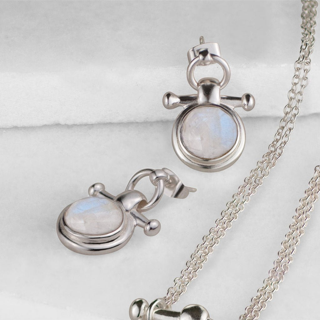 Adele - Moonstone Horse Bit Equestrian Earring in Silver