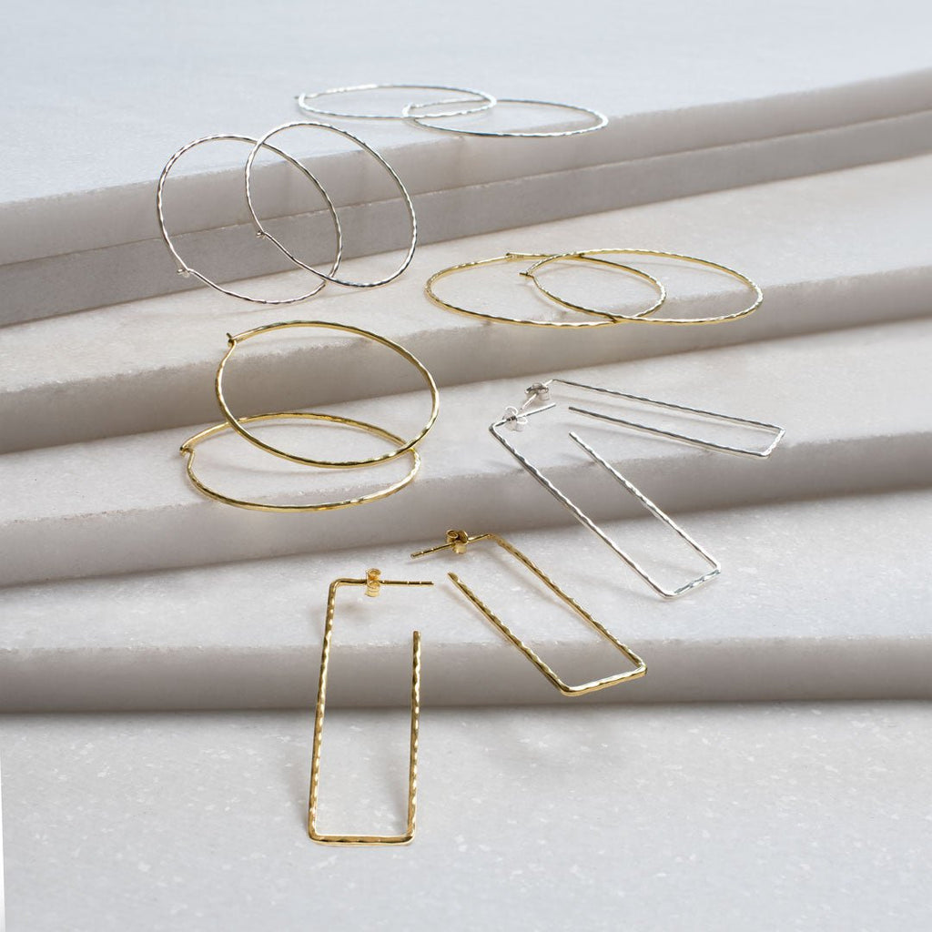 Hammered Hoops - Infinity Clasp Round Earring 14K Gold Vermeil