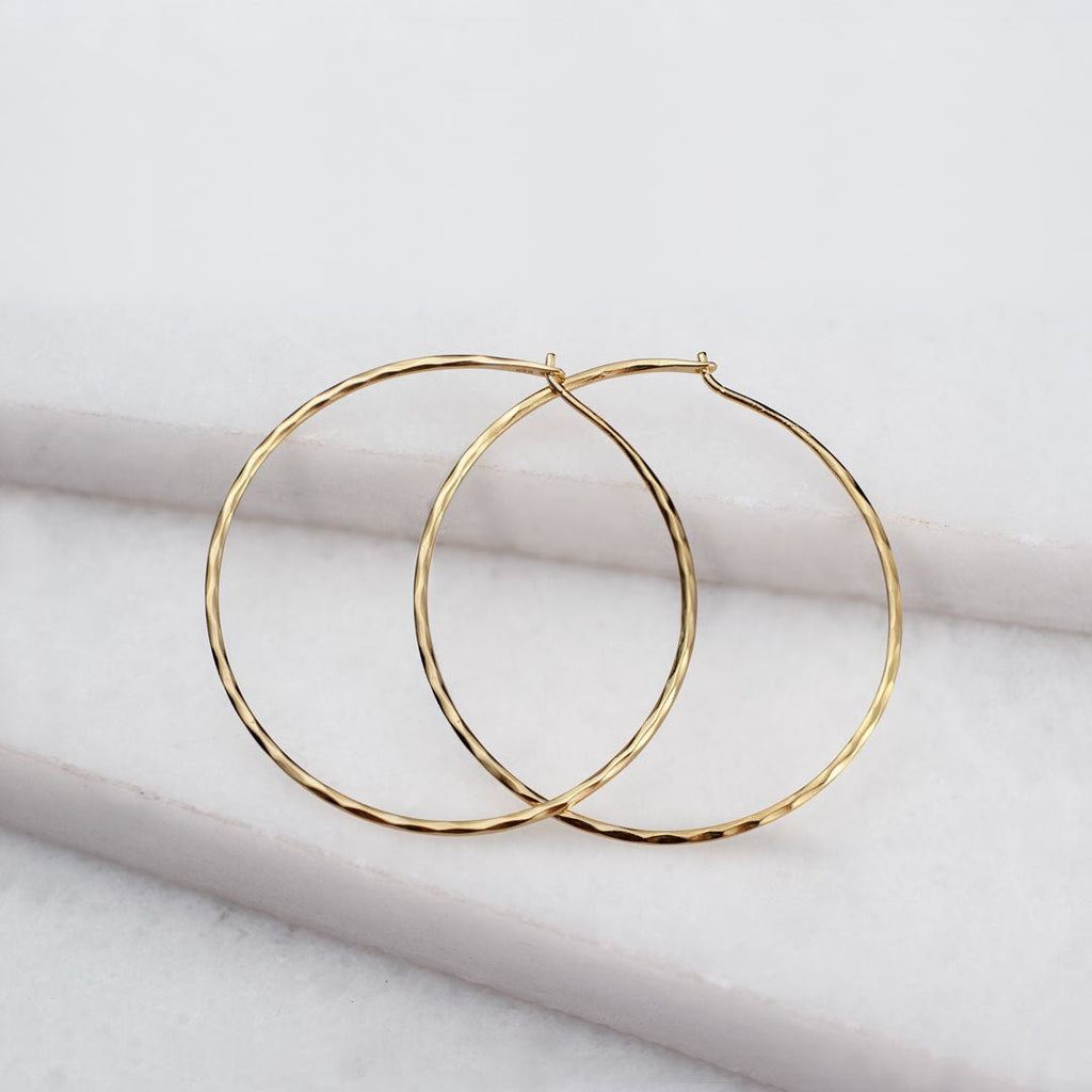 Hammered Hoops - Infinity Clasp Round Earring 14K Gold Vermeil