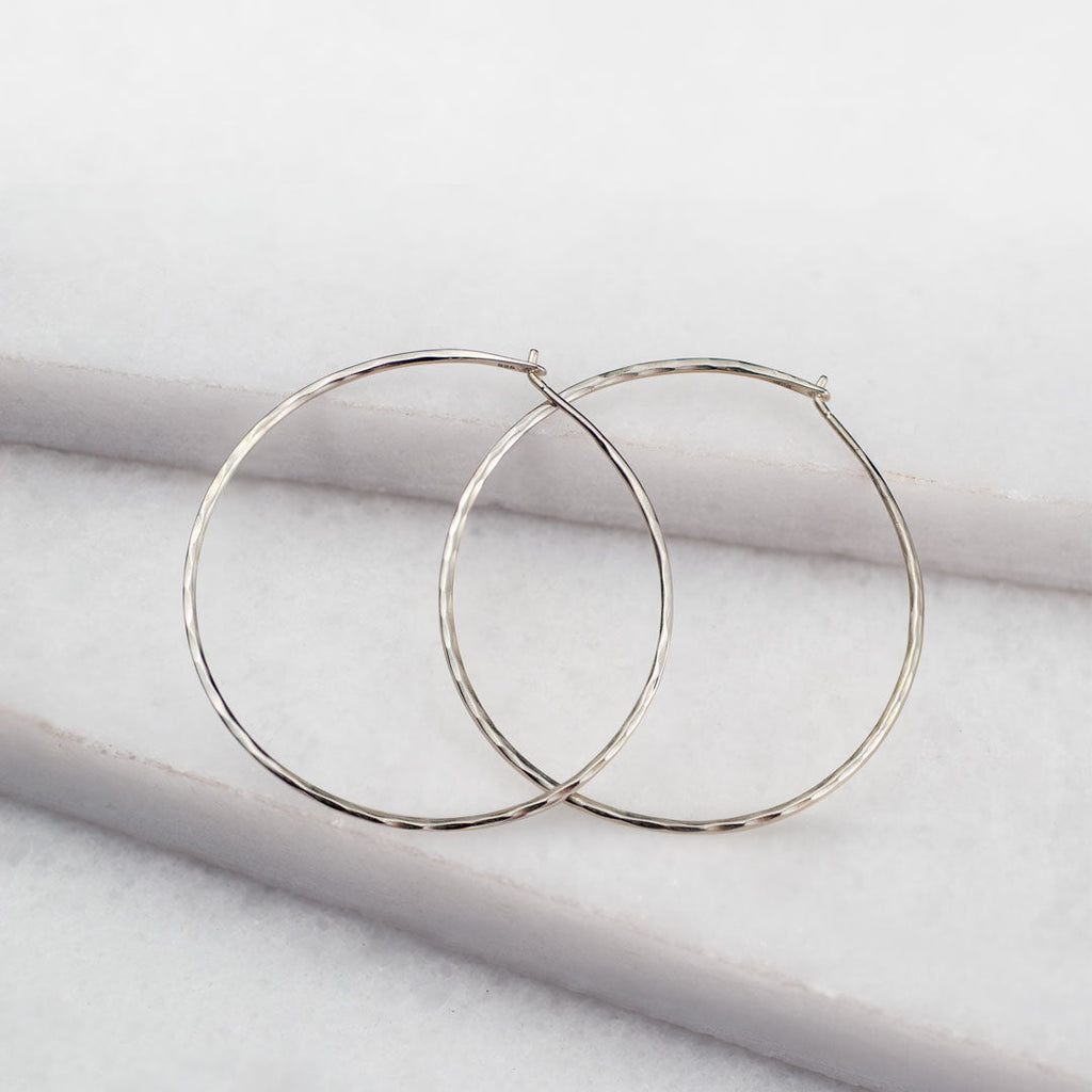 Hammered Hoops - Infinity Clasp Round Shape Sterling Silver Earring