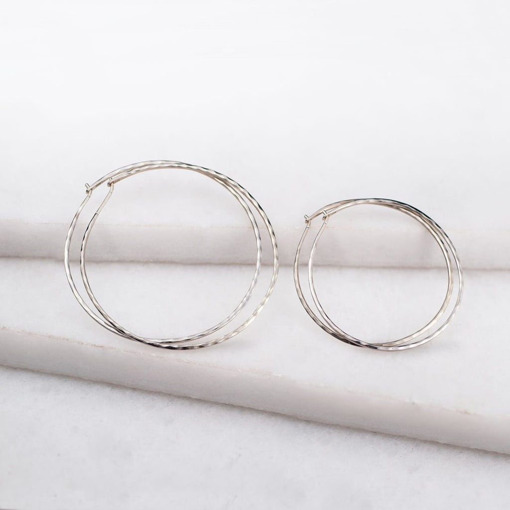 Hammered Hoops - Infinity Clasp Round Shape Sterling Silver Earring