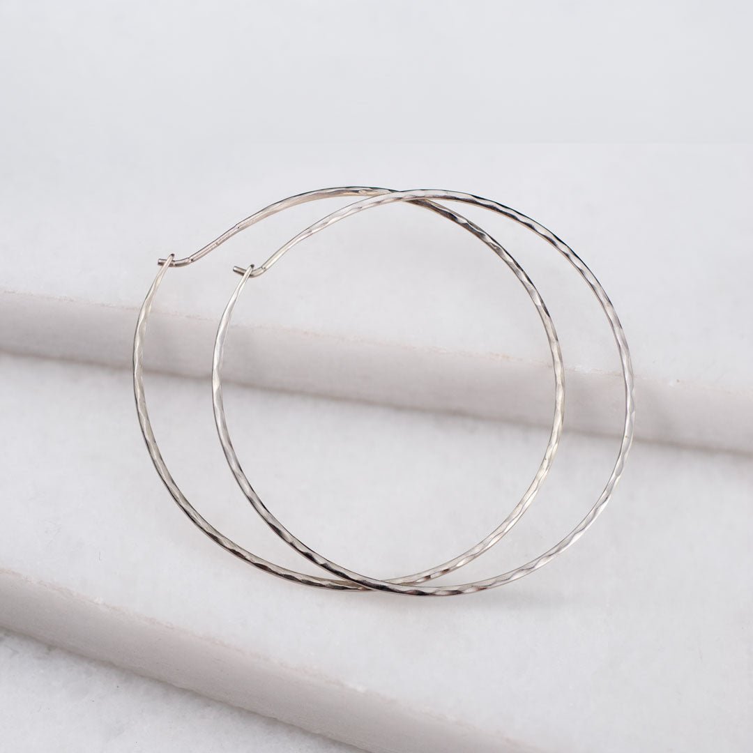 Hammered Hoops - Infinity Clasp Round Shape Sterling Silver Earring