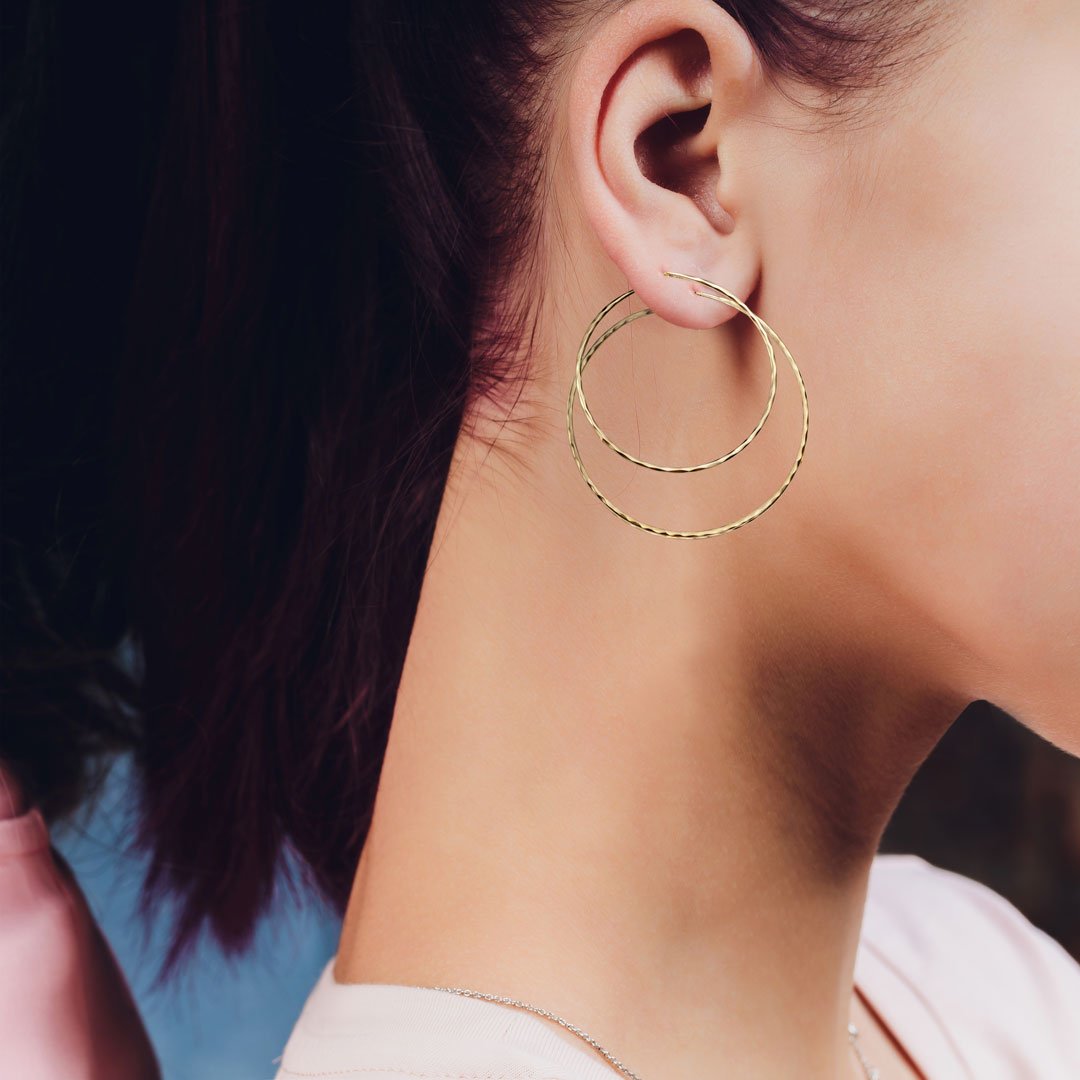 Hammered Hoops - Rectangular Shape Earring in Sterling Silver