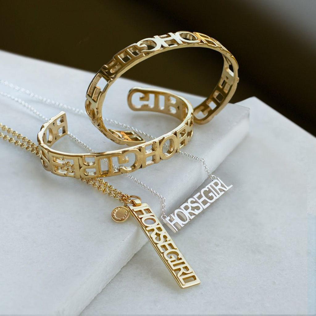 Horse Girl - Equestrian Dog Tag Necklace in Gold