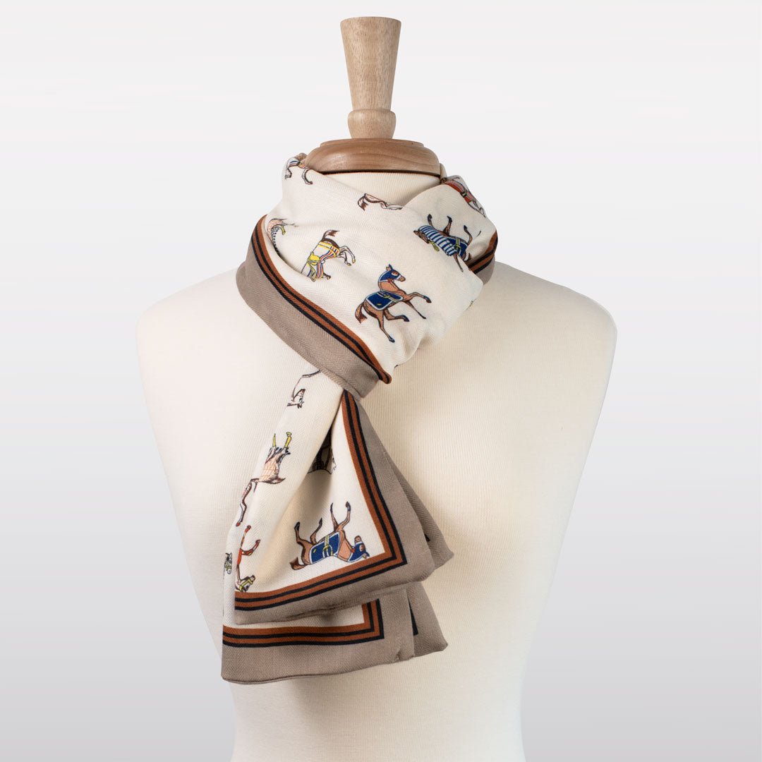 The Paddock Wrap- Equestrian Motif Double Sided Jacquard Scarf
