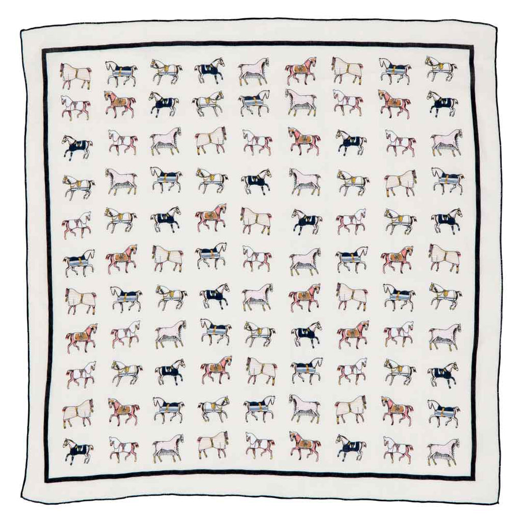 Hunt Club - Stylized Equestrian Pattern in Ivory Fine Cotton Scarf