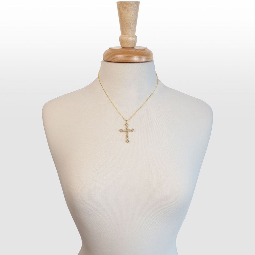 Keepsake - Moonstone Cross Necklace in Gold