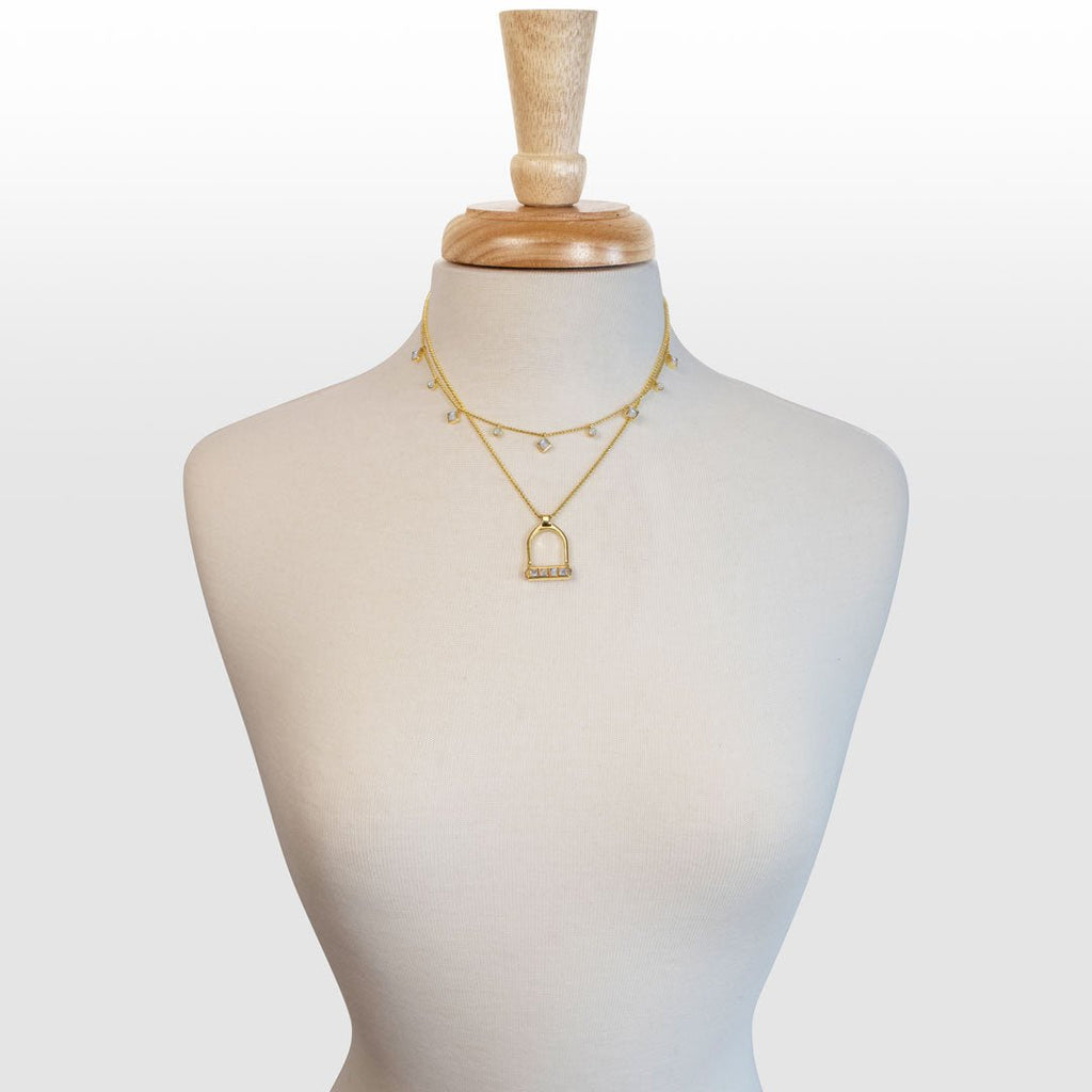 Keepsake - Moonstone Equestrian Riding Stirrup Necklace in Gold