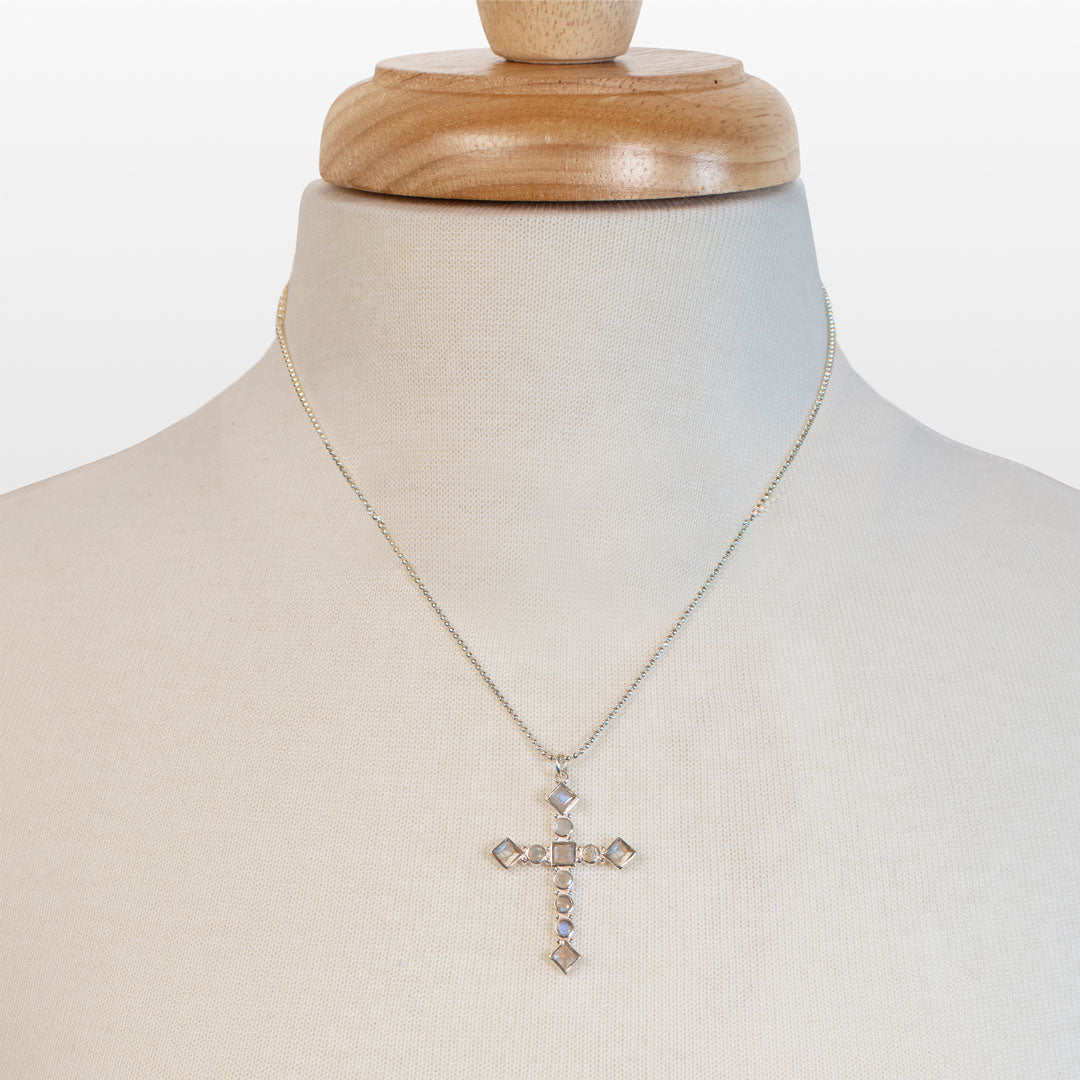Keepsake - Moonstone Cross Necklace in Silver