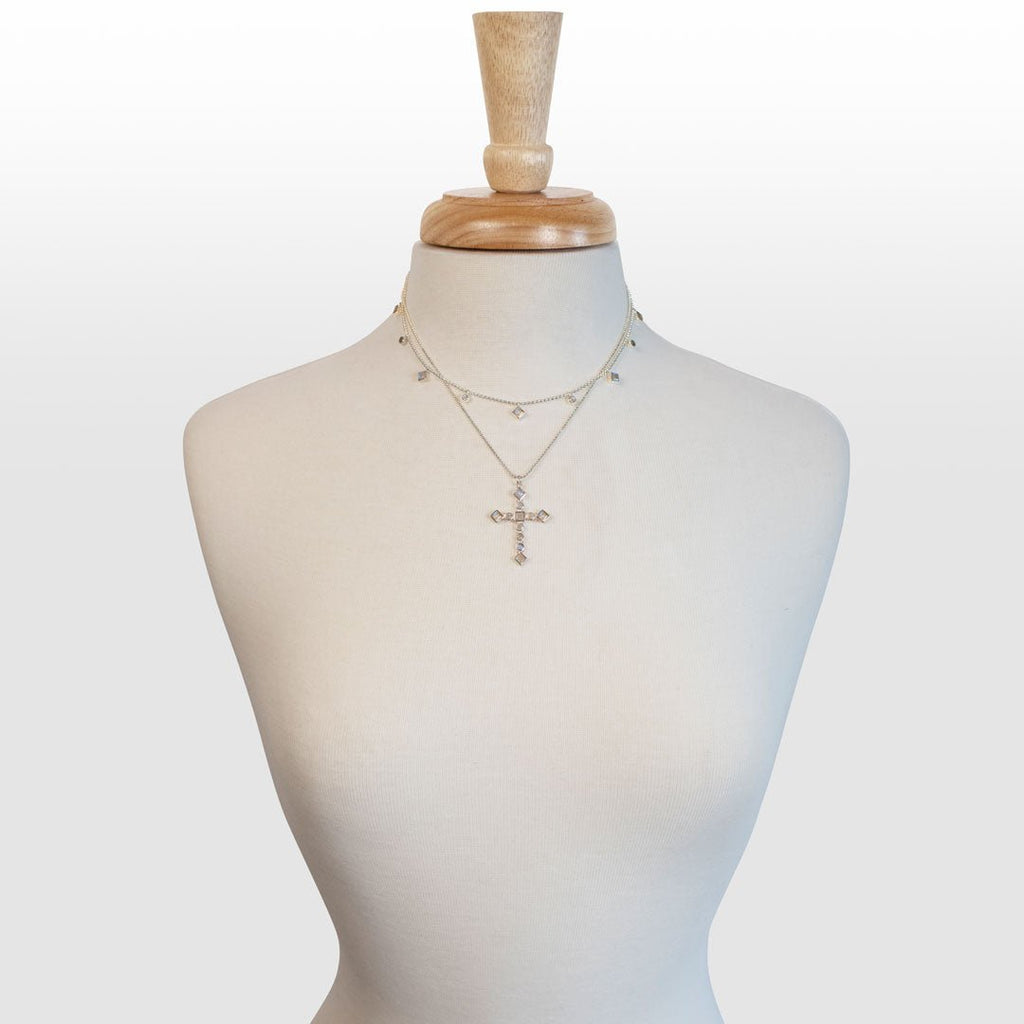 Keepsake - Moonstone Cross Necklace in Silver