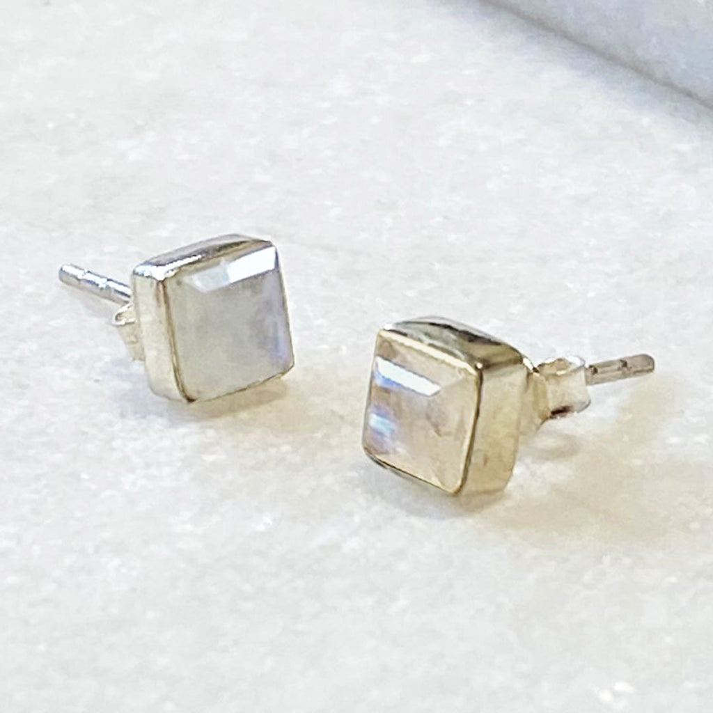 Keepsake - Facet Cut Moonstone and Sterling Silver Stud Earring