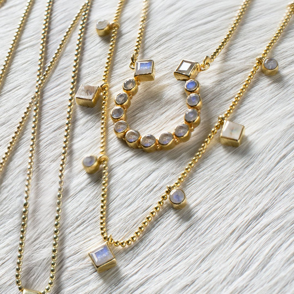 Keepsake - Moonstone Equestrian Horseshoe Necklace in Gold