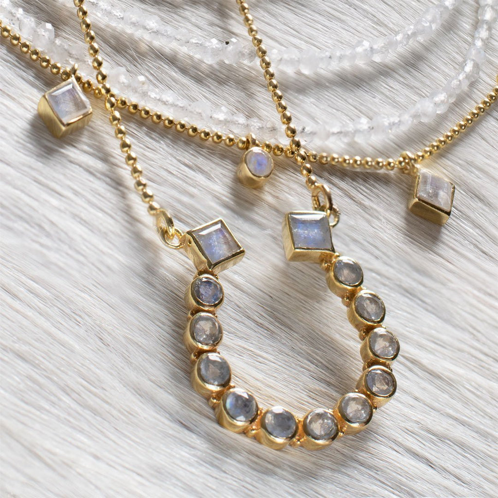Keepsake - Moonstone Equestrian Horseshoe Necklace in Silver
