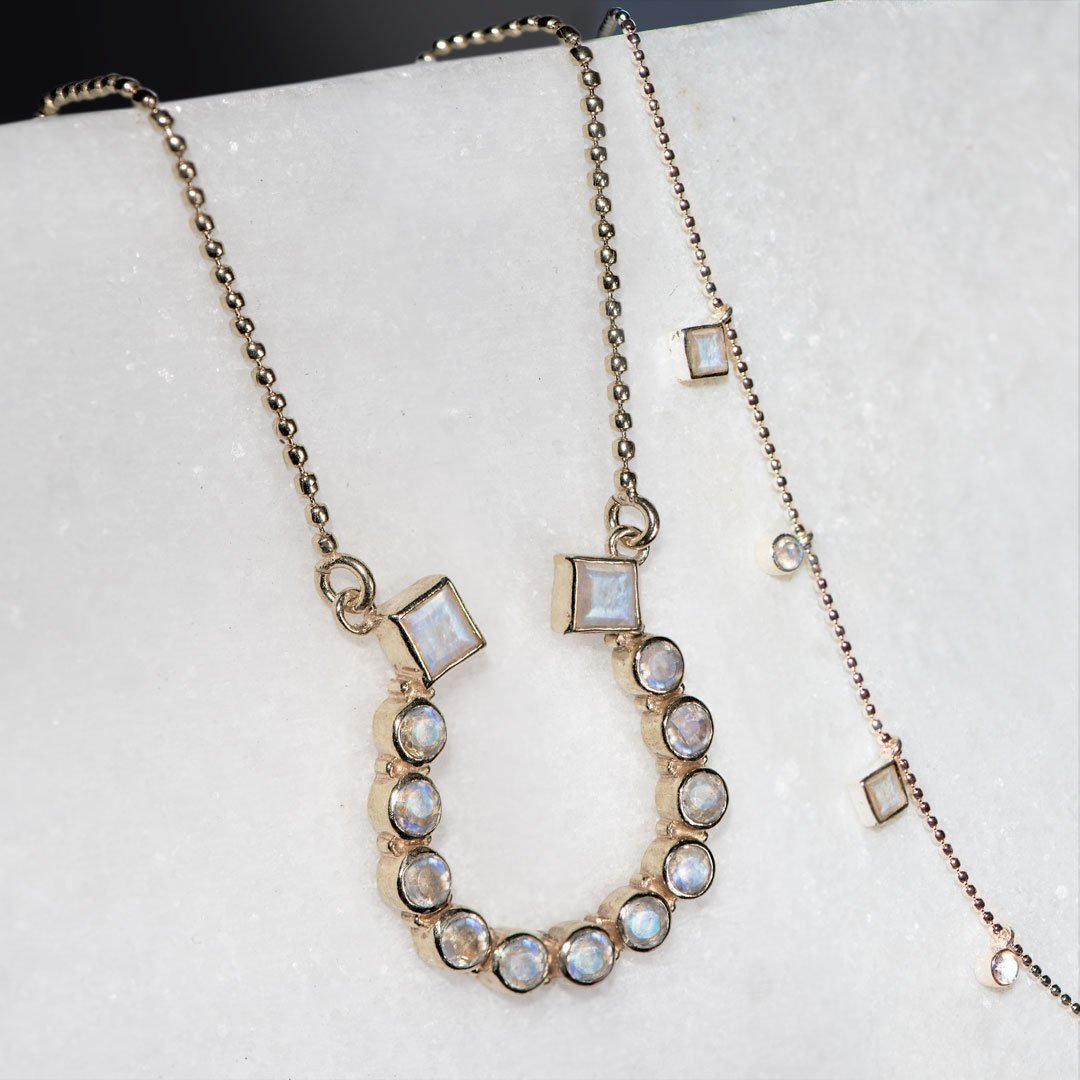 Keepsake - Moonstone Equestrian Horseshoe Necklace in Silver