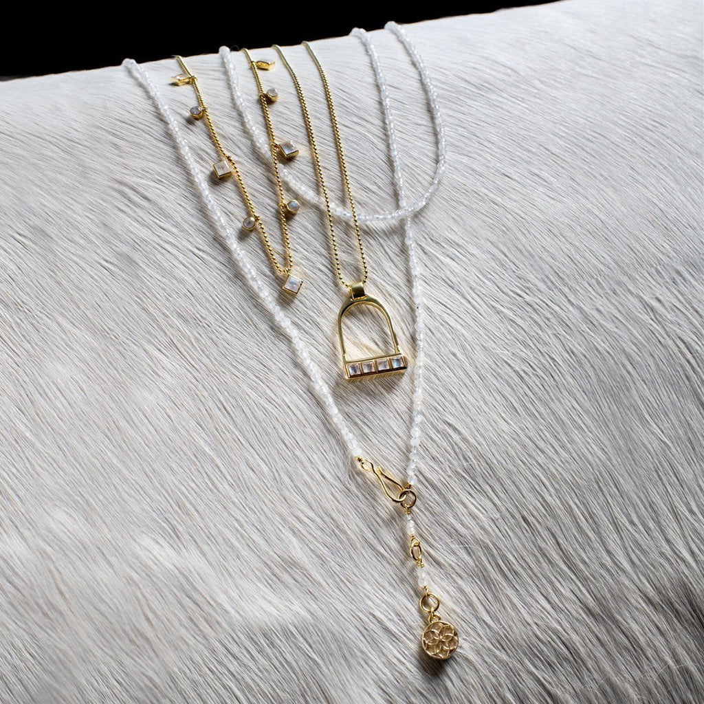 Keepsake - Moonstone Equestrian Riding Stirrup Necklace in Silver