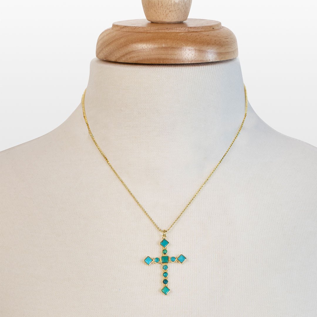 Keepsake - Turquoise Cross Necklace in Gold