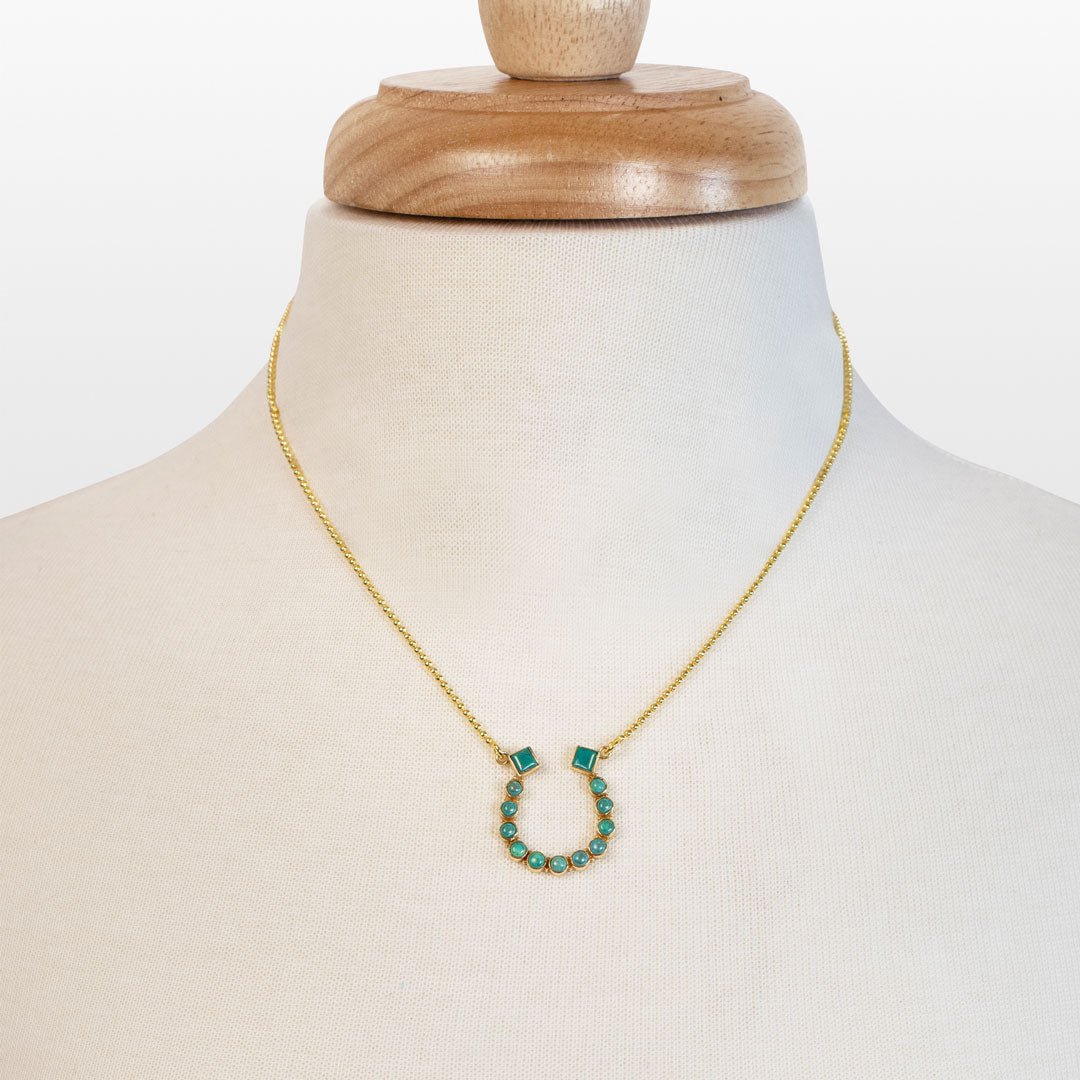 Keepsake - Turquoise Equestrian Horseshoe Necklace in Gold