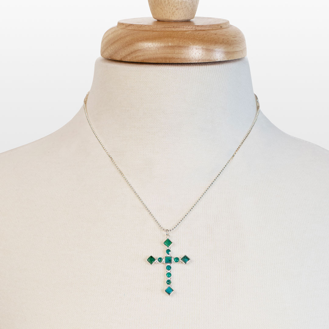 Keepsake - Turquoise Cross Necklace in Silver