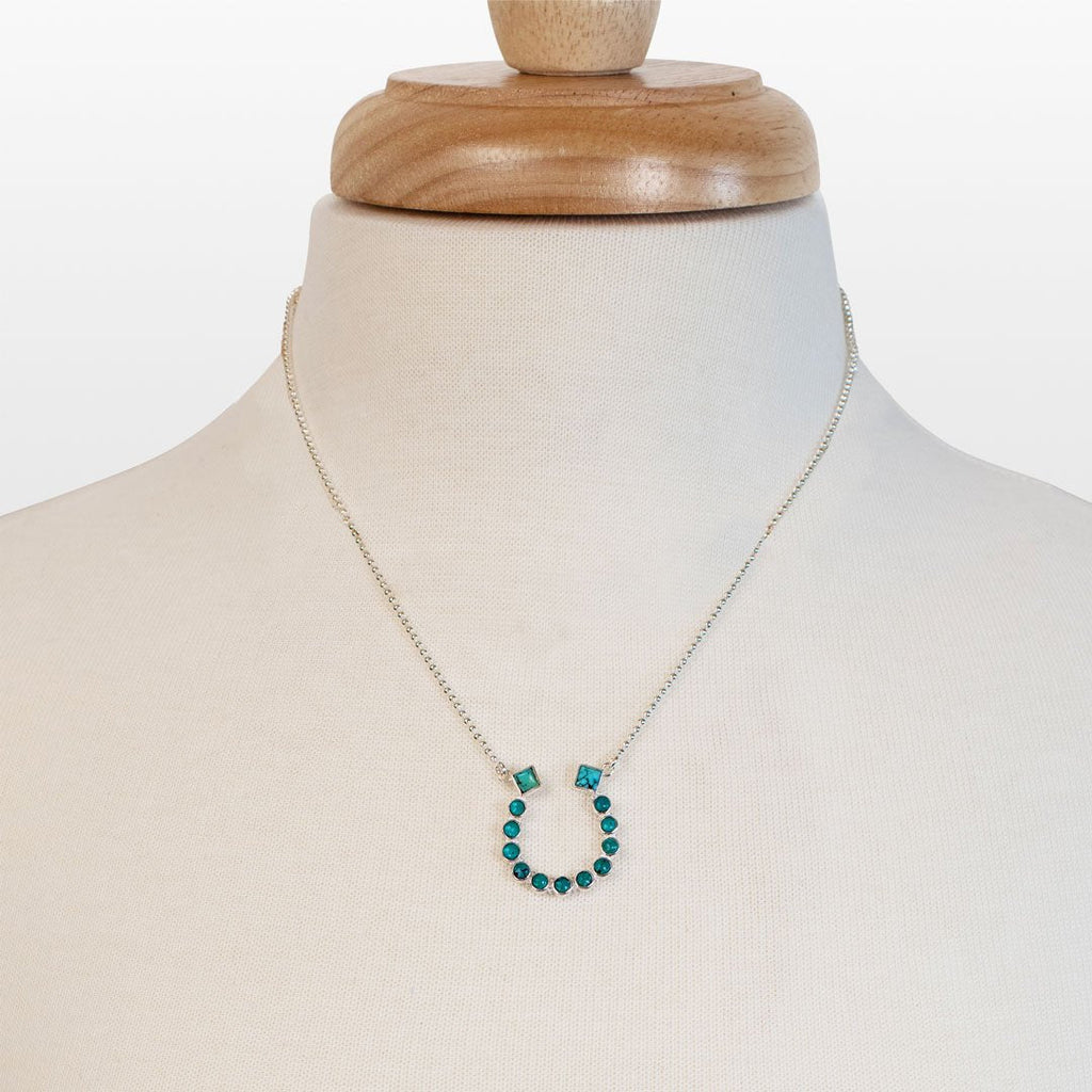 Keepsake - Turquoise Equestrian Horseshoe Necklace in Silver
