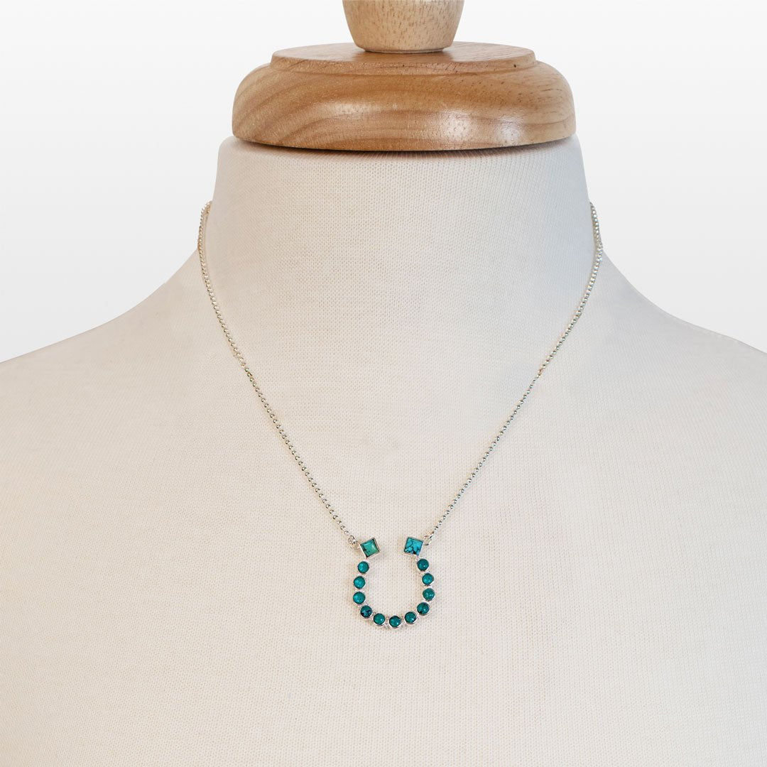 Keepsake - Turquoise Equestrian Horseshoe Necklace in Silver