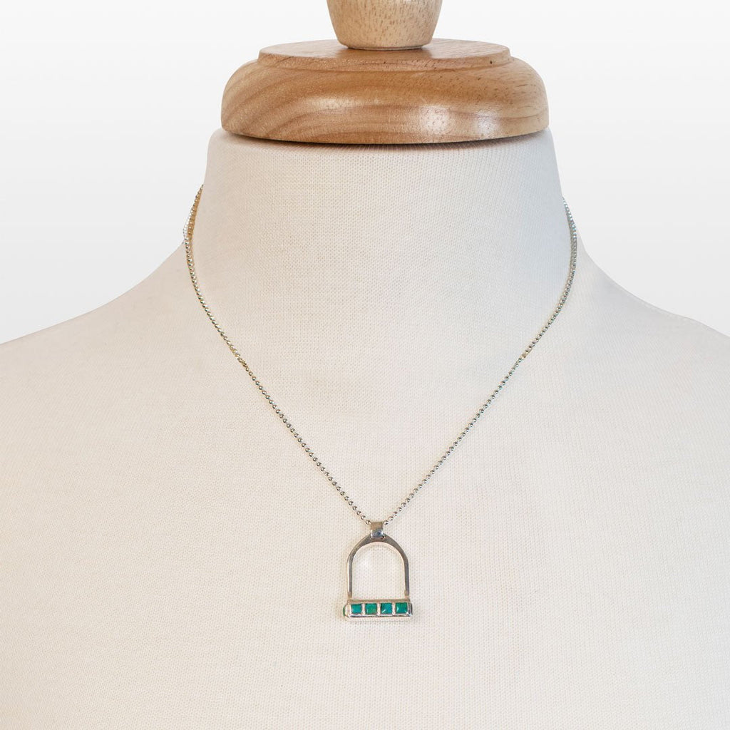 Keepsake - Turquoise Equestrian Riding Stirrup Necklace in Silver