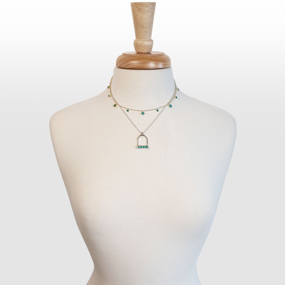 Keepsake - Turquoise Equestrian Riding Stirrup Necklace in Silver