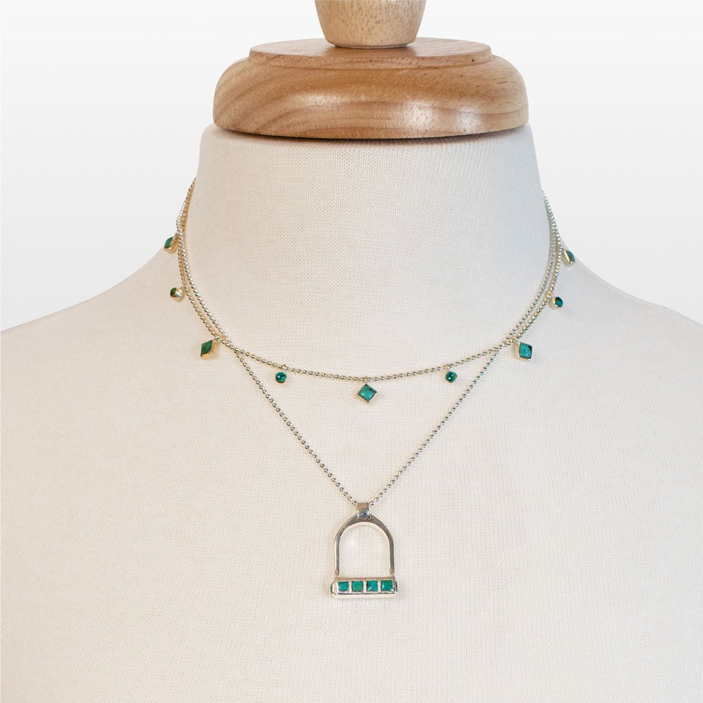 Keepsake - Turquoise Equestrian Riding Stirrup Necklace in Silver