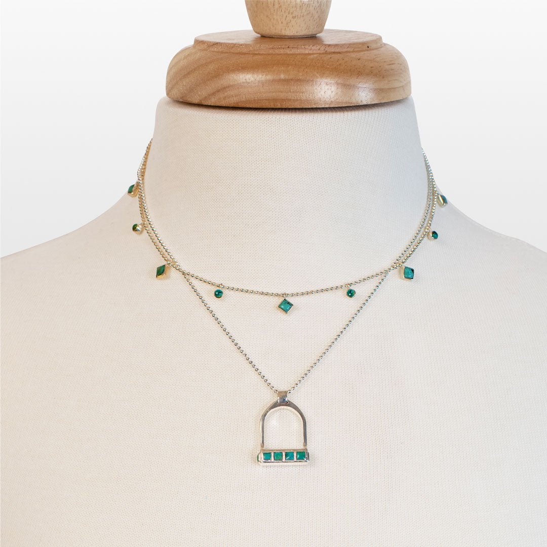 Keepsake - Turquoise Equestrian Riding Stirrup Necklace in Silver