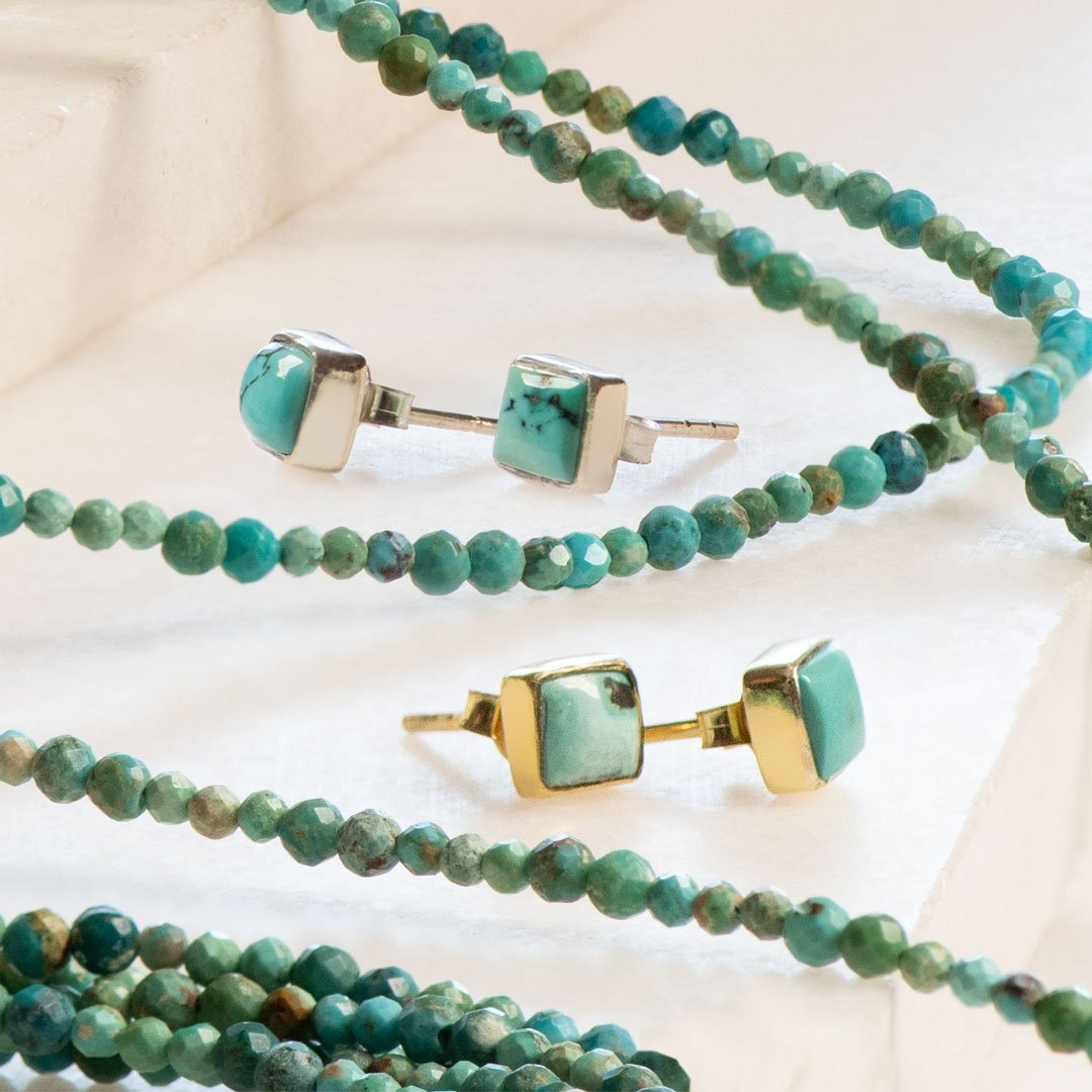 Keepsake -  Square Cut Turquoise Stud Earring in 14K Gold Vermeil