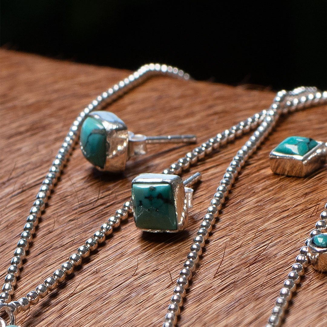 Keepsake -  Square Cut Turquoise stud Earring In Sterling Silver