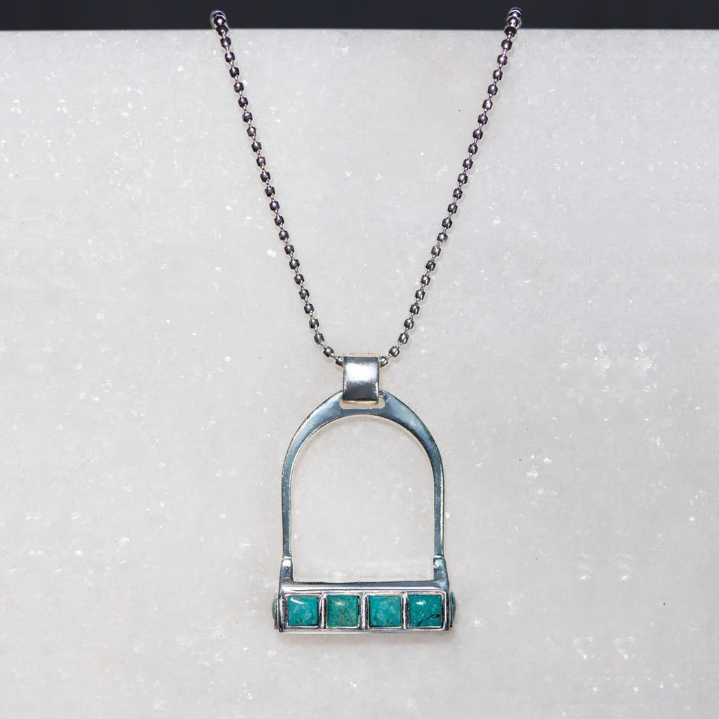 Keepsake - Turquoise Equestrian Riding Stirrup Necklace in Silver