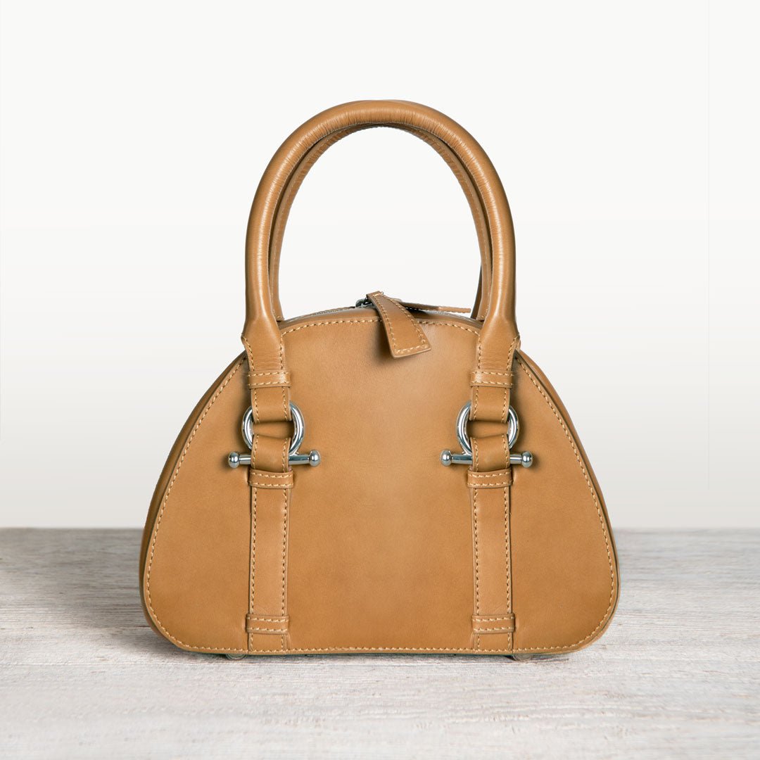 Kella - Horse Bit Vanity Luxury Leather handbag in Caramel