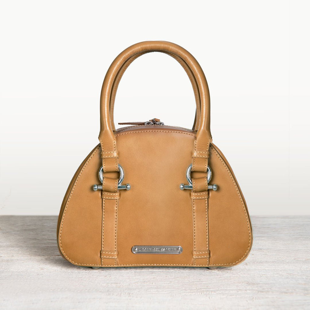 Kella - Horse Bit Vanity Luxury Leather handbag in Caramel