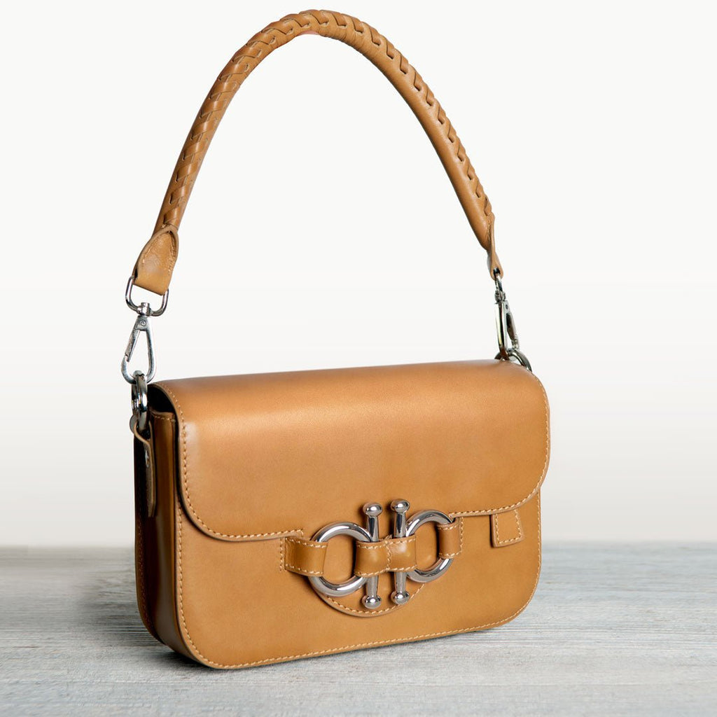 Lana - Horse Bit Crossbody Luxury Leather Bag in Caramel