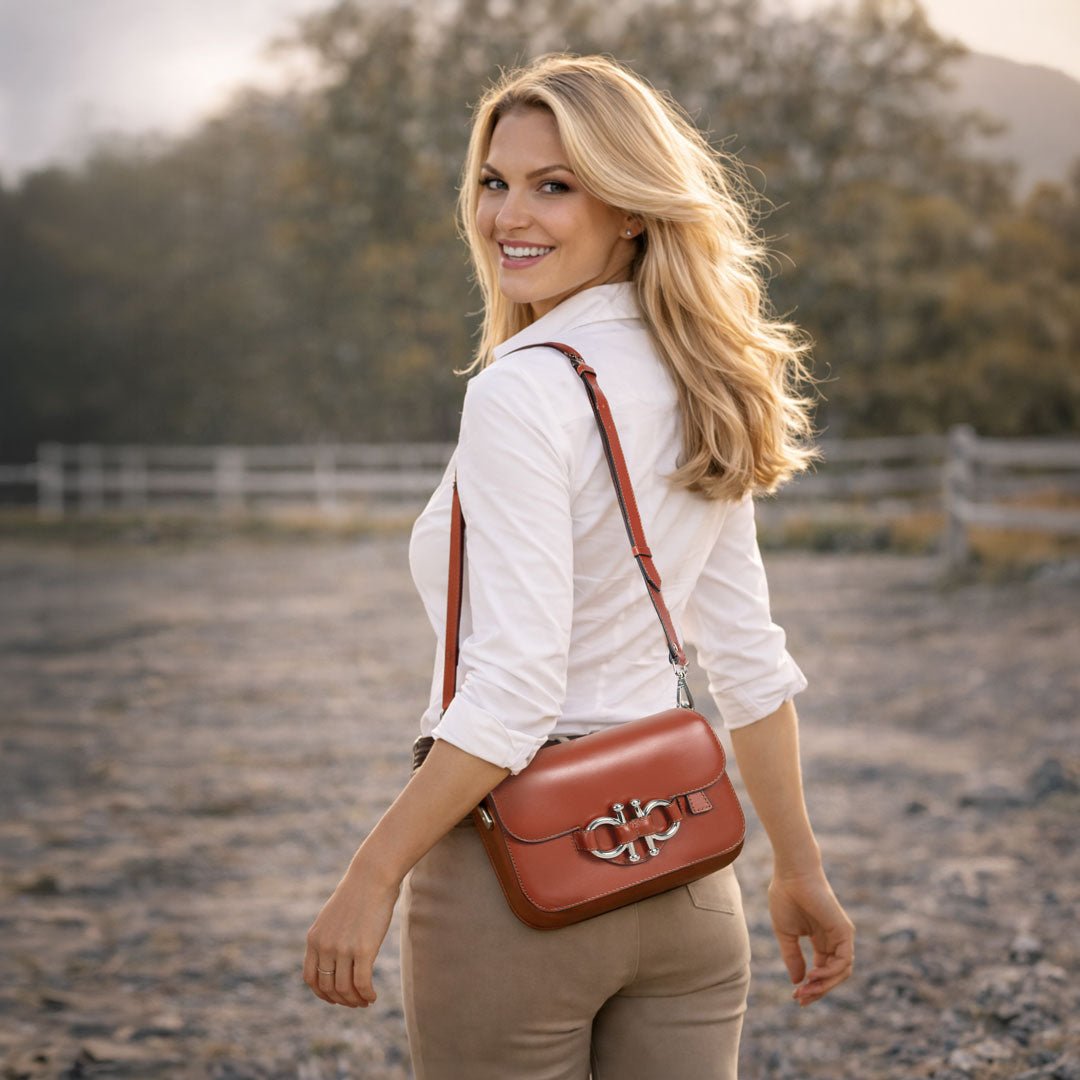 Lana - Horse Bit Crossbody Luxury Leather Bag in Cognac