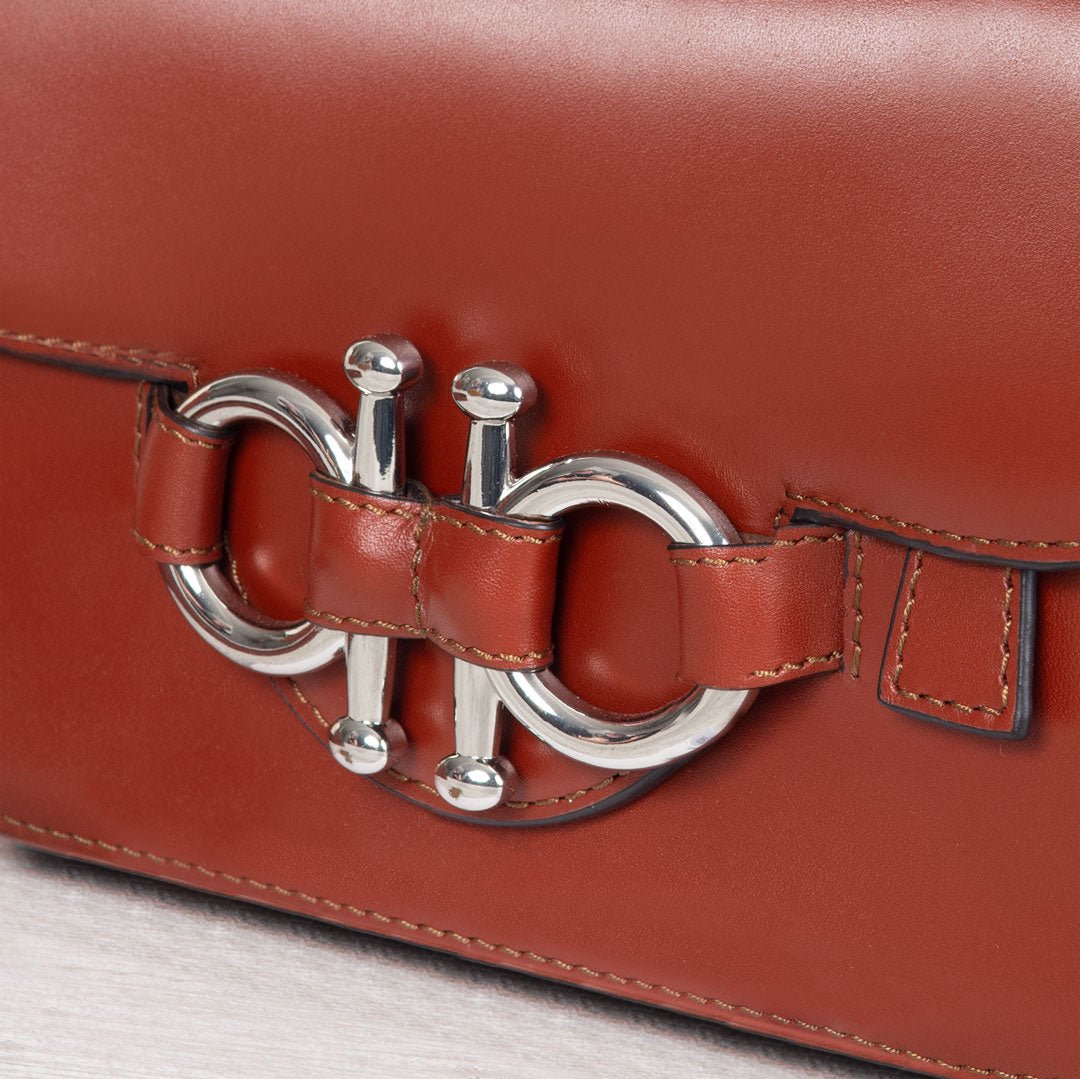 Lana - Horse Bit Crossbody Luxury Leather Bag in Cognac