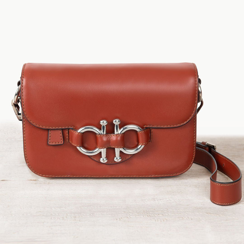 Lana - Horse Bit Crossbody Luxury Leather Bag in Cognac