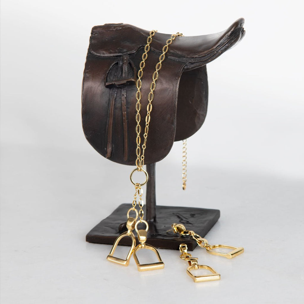 Langley - Equestrian Double Riding Stirrup Necklace in Gold