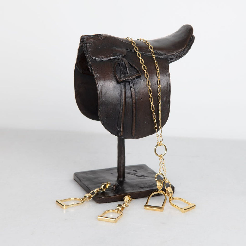 Langley - Equestrian Double Riding Stirrup Necklace in Gold