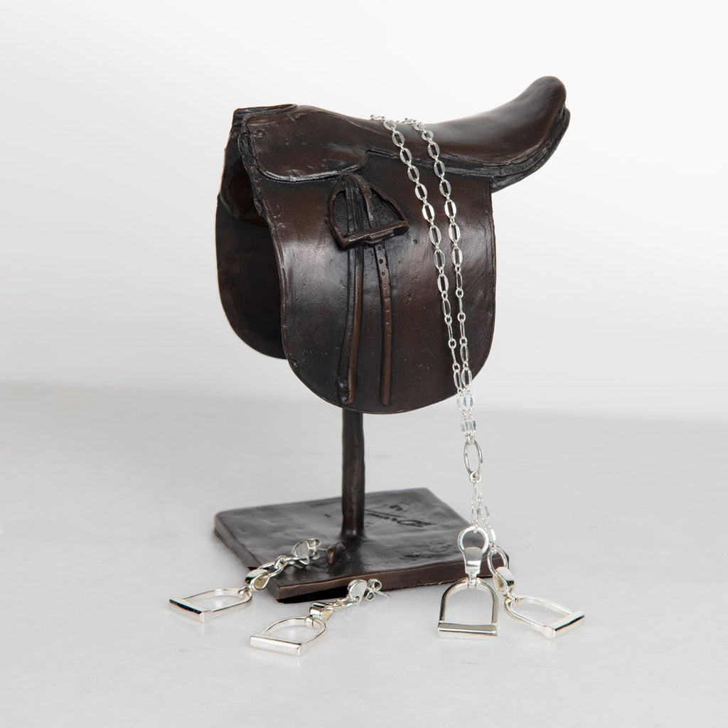Langley - Equestrian Double Riding Stirrup Necklace in Silver