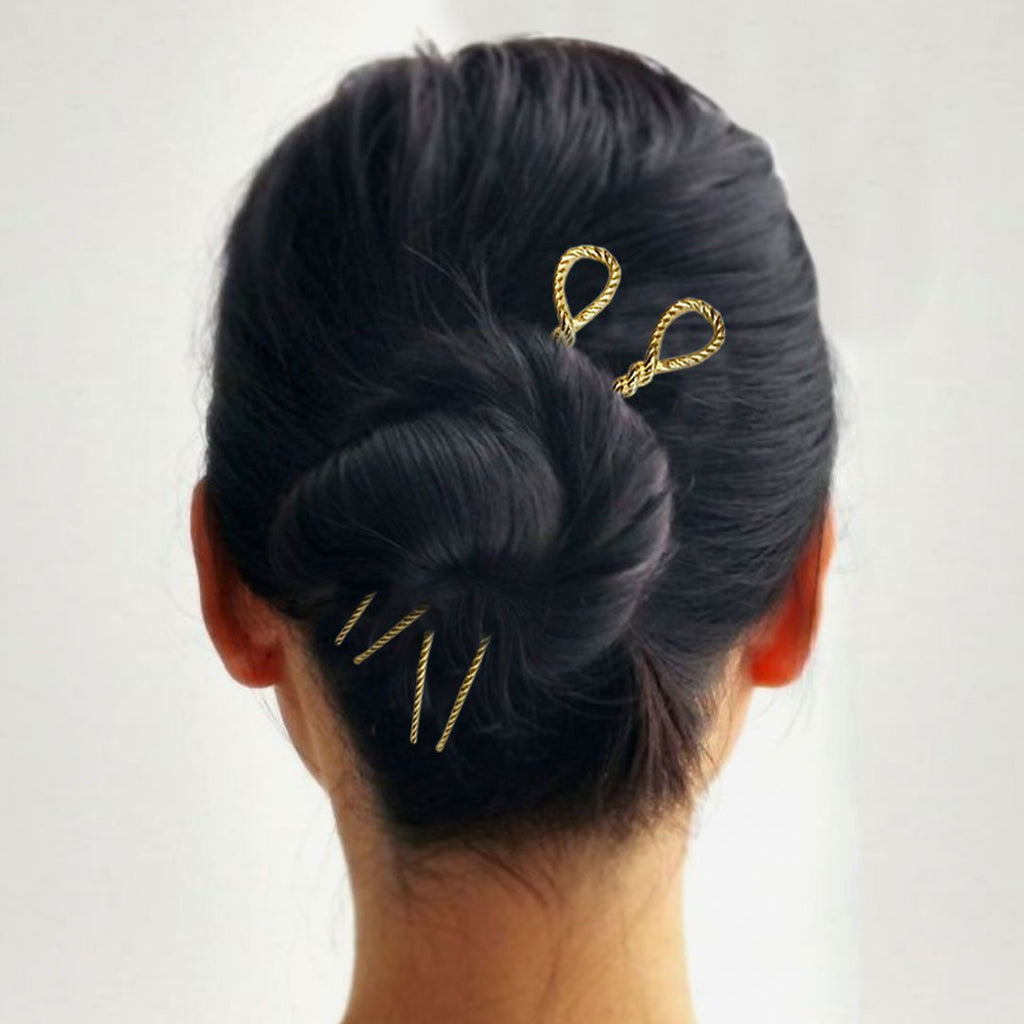 Lariat - Rope Twist Large Hair Pick in Gold
