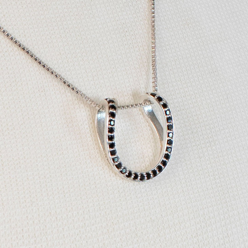 Levade -Black Moissanite Horseshoe Equestrian Necklace in Silver