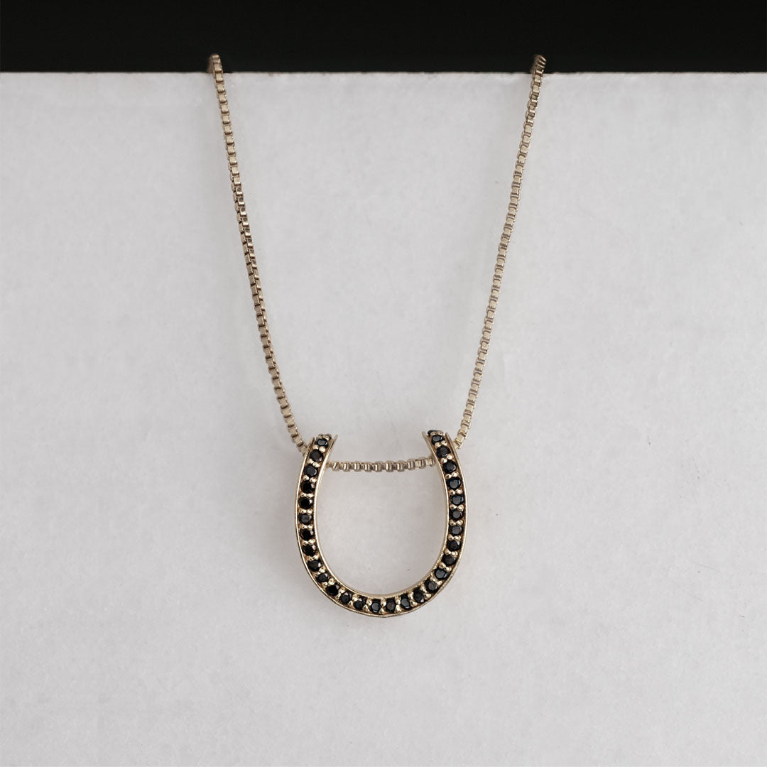 Levade -Black Moissanite Horseshoe Equestrian Necklace in Silver