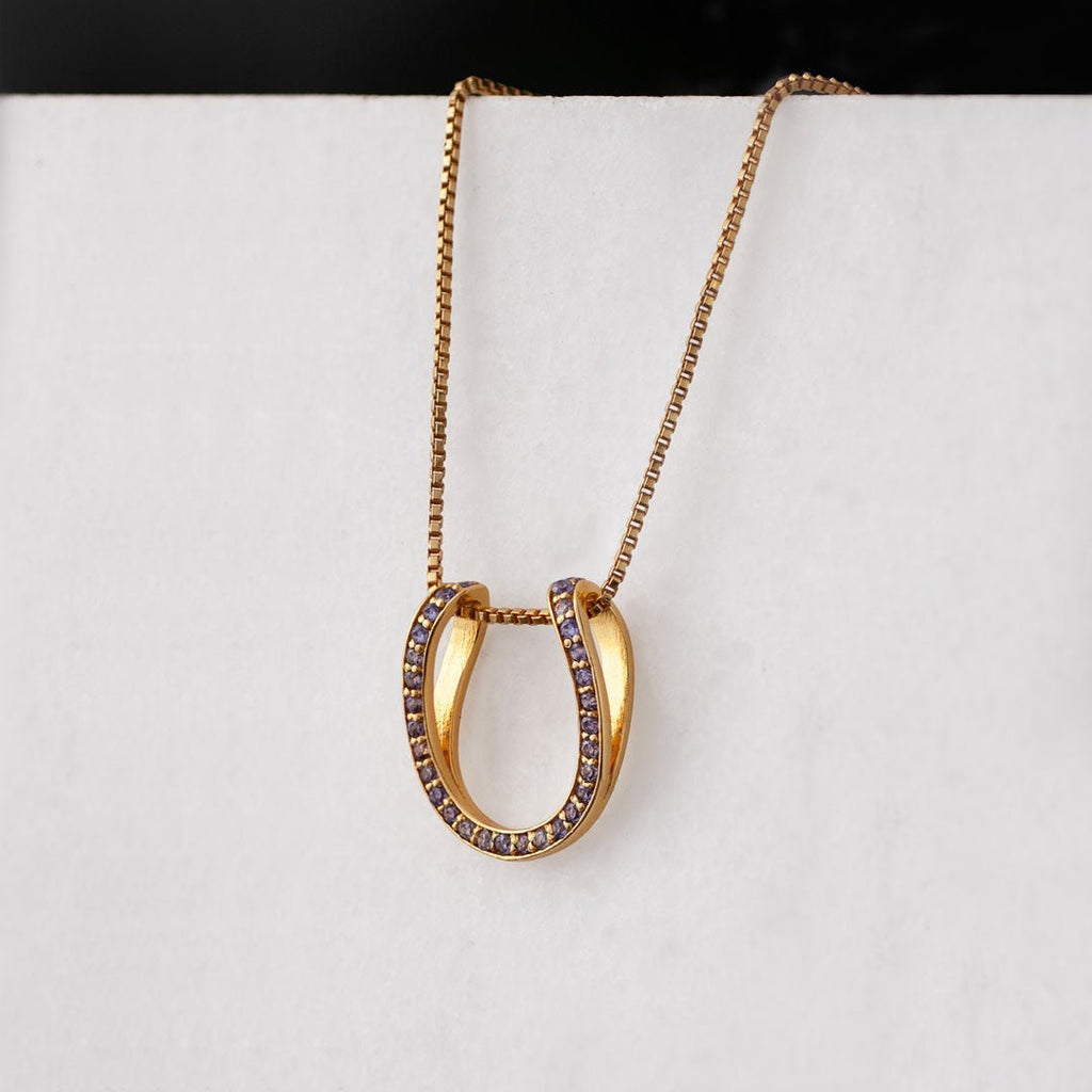 Levade -Violet Moissanite Horseshoe Equestrian Necklace in Gold